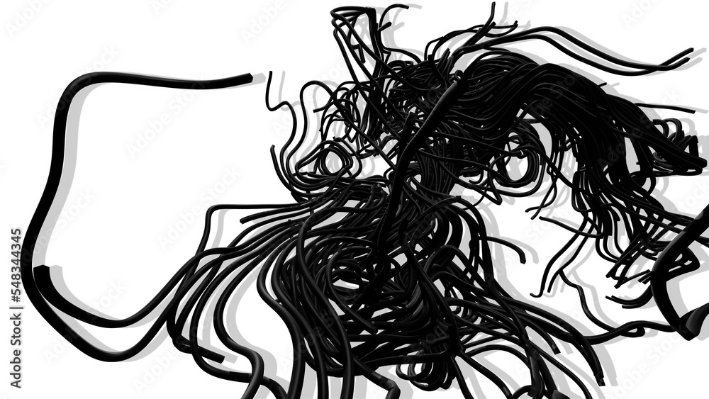 3d render. Curl noise on white background. AI signals. Concept of neural network, artificial intelligence. Abstract bg with curved lines like wires 3d render. Curl noise on white background. AI signals. Concept of neural network, artificial intelligence. Abstract bg with curved lines like wires
