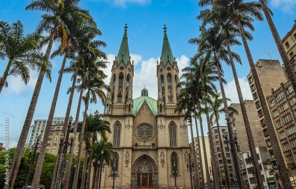 Sao Paulo Cathedral with palms and surrounding buildings, Sao Paulo, Brazil Sao Paulo Cathedral with palms and surrounding buildings, Sao Paulo, Brazil
