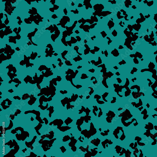 Abstract modern leopard seamless pattern. Animals trendy background. Green and black decorative vector illustration for print, card, postcard, fabric, textile. Modern ornament of stylized skin