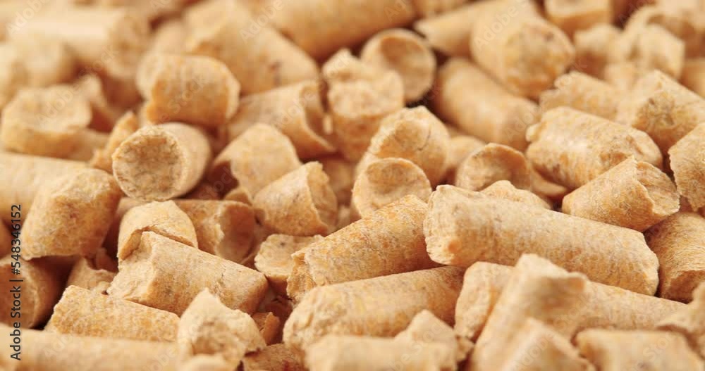 Closeup Rotation of Compacted Wooden Sawdust Pellets As Natural Cat