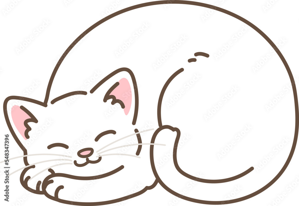 Simple and adorable illustration of white cat sleeping