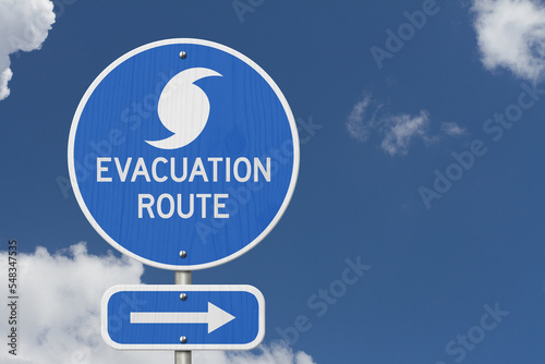 Evacuation Route blue sign road sign