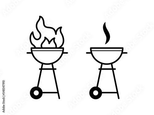 Barbecue grill icon isolated on white background. Grill on fire vector. (ID: 548347910)