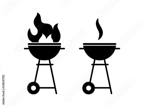 Barbecue grill icon isolated on white background. Grill on fire vector. (ID: 548347912)