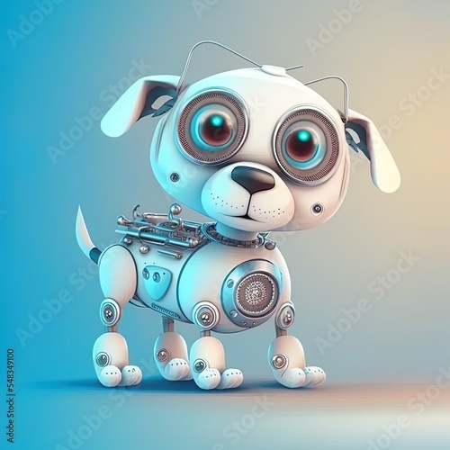 Cute dog robot cartoon character. animal technology isolated.