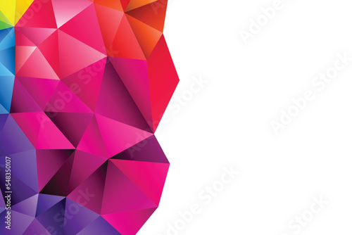 Polygonal rainbow mosaic background. Abstract low poly vector illustration. Triangular pattern with copy space. Template geometric business design with triangle for poster, banner, card, flyer