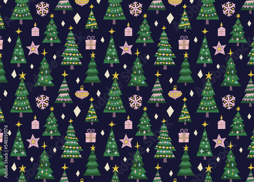 Vector Christmas trees illustration seamless pattern.