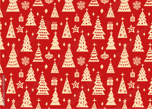 Vector Christmas trees illustration seamless pattern.