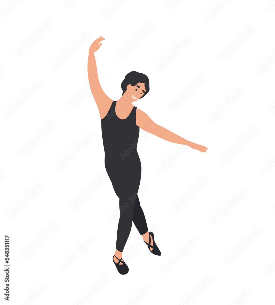 Obraz premium Man, Male Ballet Dancer isolated on white. Man Classical Choreography dancer. Cartoon flat vector illustration.