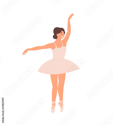 Wallpaper Mural Ballerina, Young graceful woman ballet dancer. Elegant ballerina in pink tutu dress, dancing on pointe shoes cartoon flat vector illustration isolated on the white background Torontodigital.ca