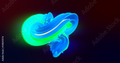 Abstract beautiful bright volumetric multi-colored luminous energy electric spinning figures and spirals, 3d lines on a dark background