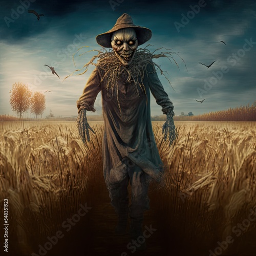 Scary halloween scarecrow in the field Fototapet