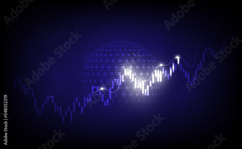 World business graph or chart stock market or forex trading graph in graphic concept suitable for financial investment or Economic trends business, graph candlestick, in neon light color background.