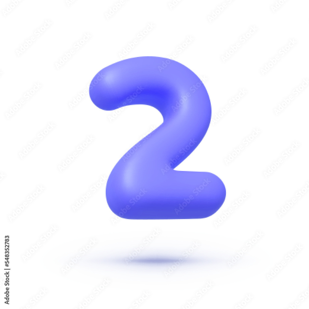 Two number 3d. Modern 3d icon with two number 3d on white background. Modern font. 3d render illustration Two number 3d. Modern 3d icon with two number 3d on white background. Modern font. 3d render illustration