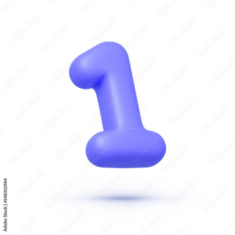 Number One in 3d style. Modern 3d lettering with one 3d on white background for concept design. Typography design. Vector illustration Number One in 3d style. Modern 3d lettering with one 3d on white background for concept design. Typography design. Vector illustration
