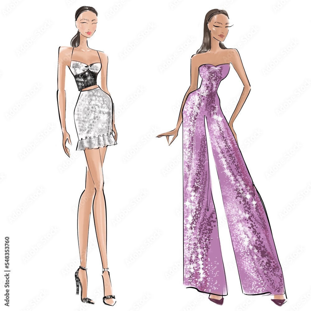 Custom Fashion Illustration Fashion Dress Sketch on Tonal Paper - Etsy