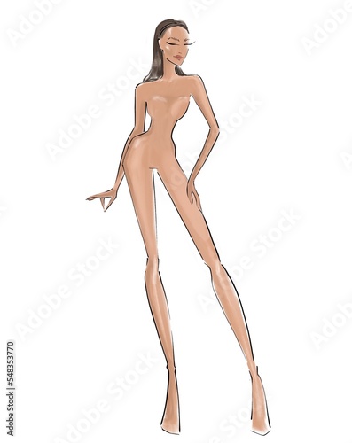Fashion templates. Croquis. A figure of a woman on a white background photo