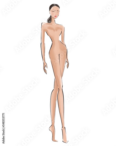 Fashion templates. Croquis. A figure of a woman on a white background photo