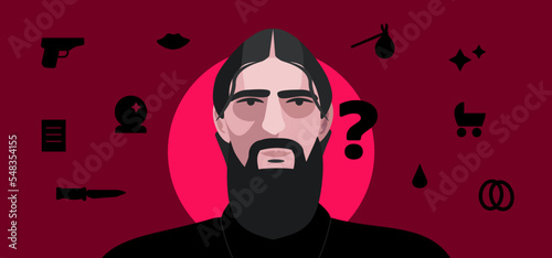 Portrait of Rasputin, vector illustration of Rasputin