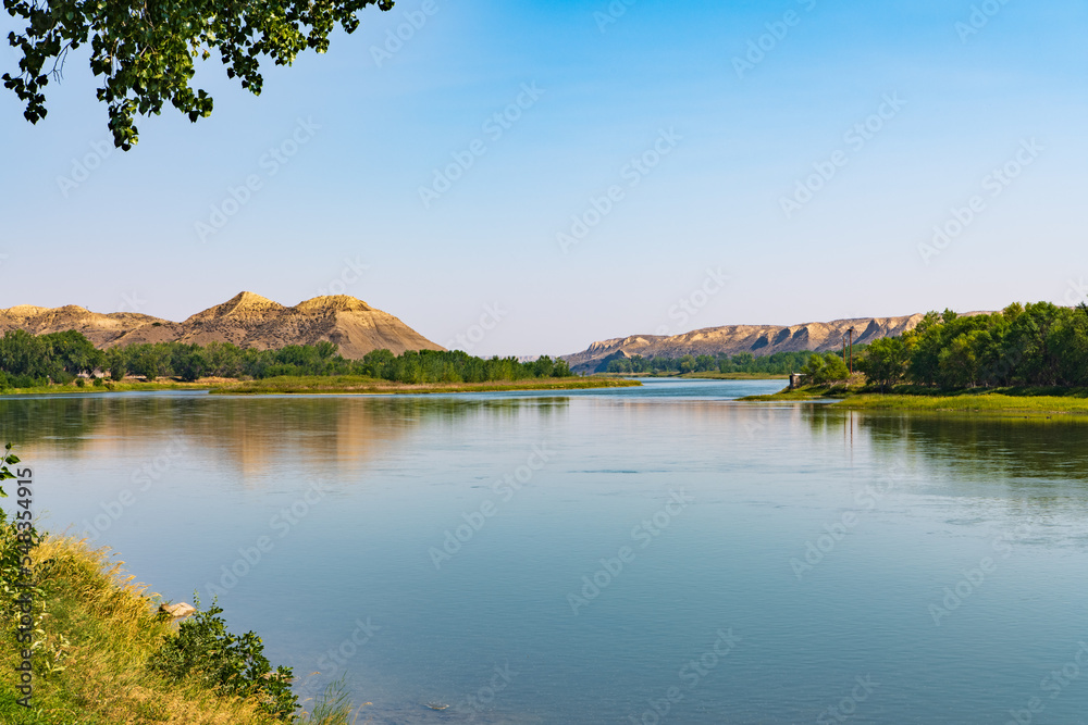 Landscape of the Missouri Breaks National Monument of the Missouri River at Fort Benton, Montana, USA, in September