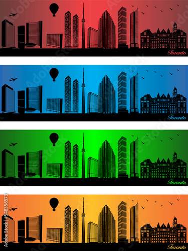 Toronto city in a four different colors - illustration, Town in colors background, City of Toronto