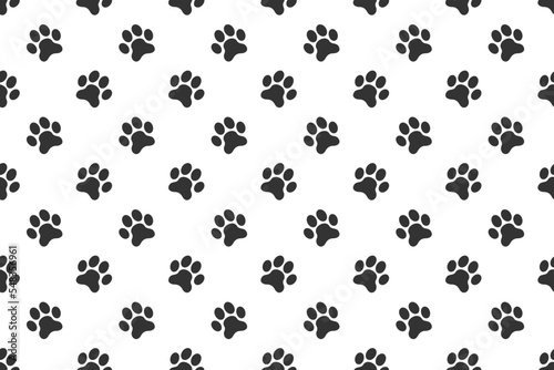 Pet paw print seamless pattern. Dog or cat footprint background. Scrapbooking or wrapping paper, fabric, begclothes design. Vector flat illustration.