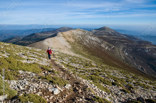 Landscape with man going down the mountains in Guara