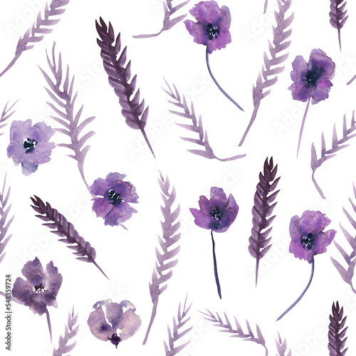 Watercolor purple flowers clipart. Floral clip art. Handmade illustration for greeting cards, wallpaper, stationery, fabric, wedding card. Flower pattern.