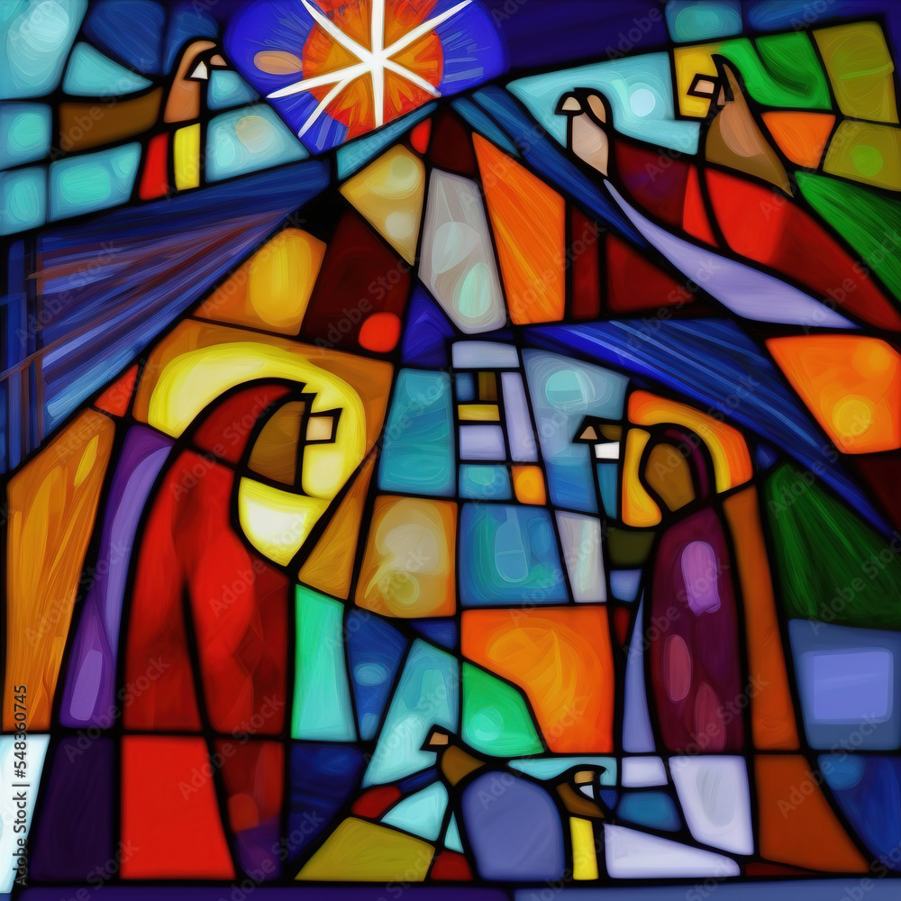 Christmas Card - Abstract stained glass nativity scene