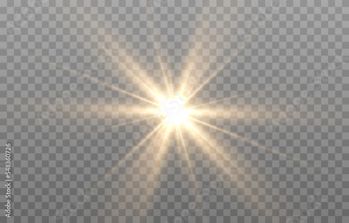 Vector light on isolated transparent background. Sun, rays of light png. Magic glow, golden light png.
