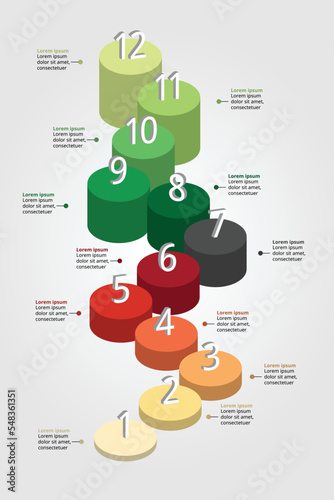 circle step graph of 12 number timeline template for infographic for presentation for 12 element