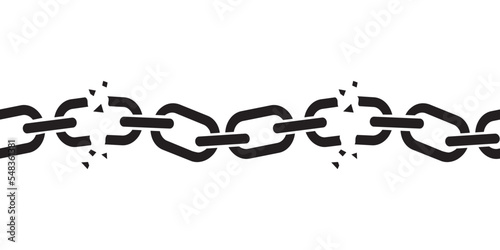 Break repeat chain, seamless vector metal border, iron pattern, defect connection. Disconnect illustration
