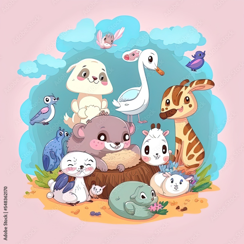 Naklejka premium Isolated scene with different cute animals