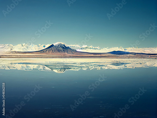 The hugest and most beautiful deposit of sea salt. Salar de Uyuni. High quality illustration