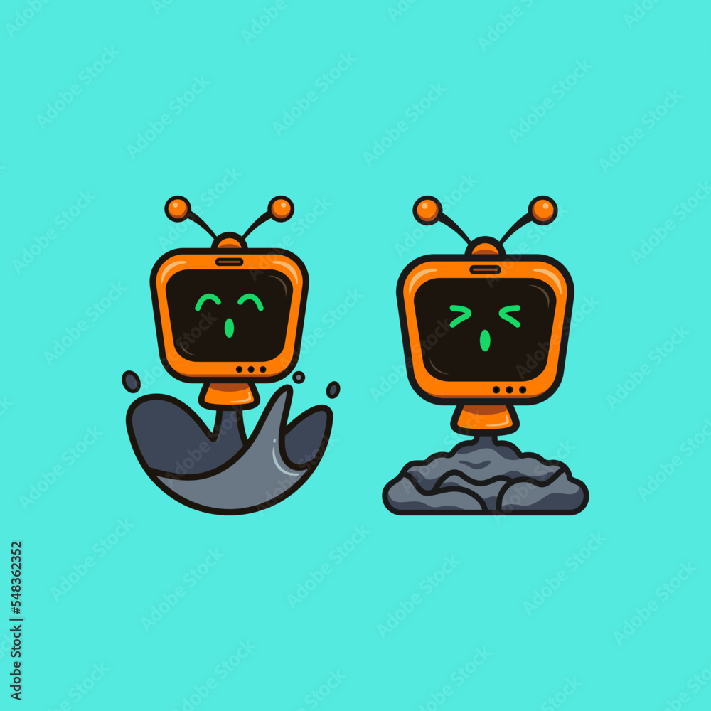 Naklejka premium Cute adorable cartoon robot television illustration for sticker icon mascot and logo