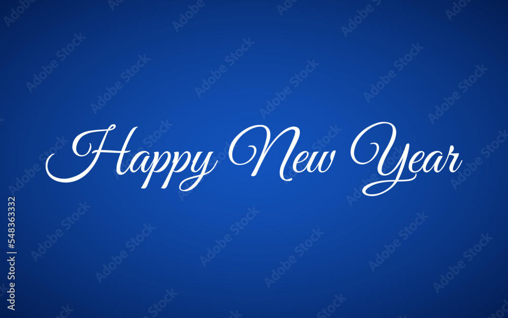 Happy New Year white lettering inscription for your design greetings card. Blue holiday greeting background