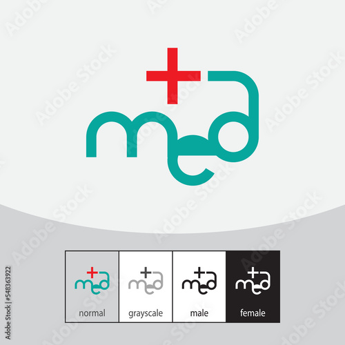 MED or Medical Logo With Cross. - Vector