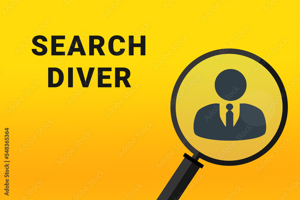 Diver career. Build a career concept. Diver working. Diver career text on yellow background. Loupe symbolizes job search. Wallpapers on theme jobs. Diver career. Build a career concept. Diver working. Diver career text on yellow background. Loupe symbolizes job search. Wallpapers on theme jobs.