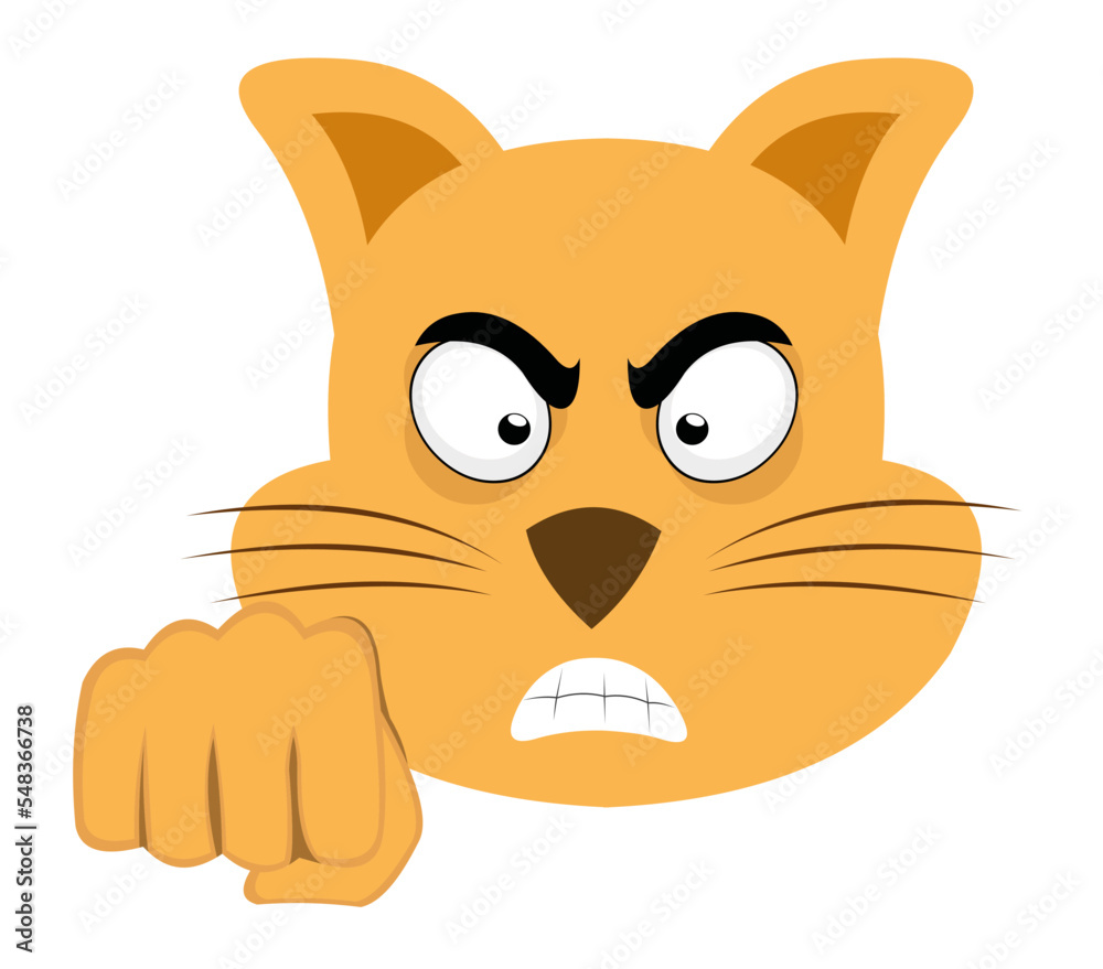 vector illustration of the face of a cartoon cat with an angry