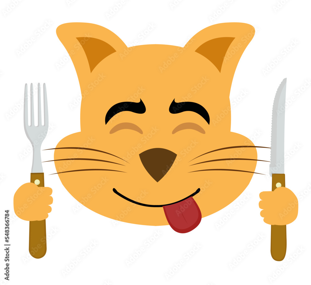 vector illustration of the face of a cartoon cat, with an expression of