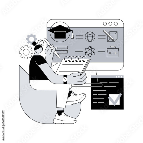 Course enrollment abstract concept vector illustration. Enroll in a course, apply for degree program, add to study plan, online enrollment system, registration form, new student abstract metaphor.
