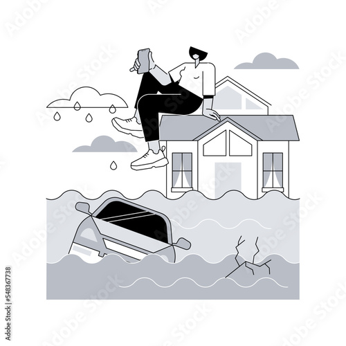 Flood abstract concept vector illustration. Natural disaster, water flow, heavy rainfall, tropical cyclone and tsunami, overflowing lake, water contamination, climate change abstract metaphor.
