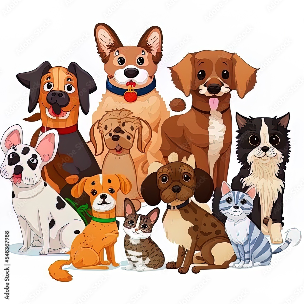 Group of pet on white background