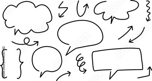 手描きのふきだしと矢印のベクターイラストセット