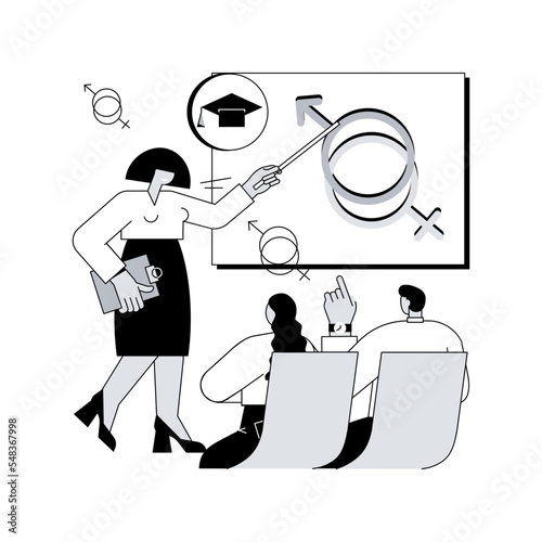 Sexual education abstract concept vector illustration. Sexual health teaching, sex education lesson at school, human sexuality, emotional relations and responsibilities abstract metaphor.