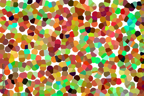 Varicoloured scattered pointillized dots on white backdrop