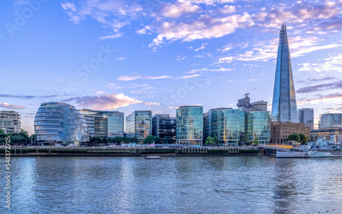 Sunset over London, a view on UK capital, the mixture of modern, classical and business architecture