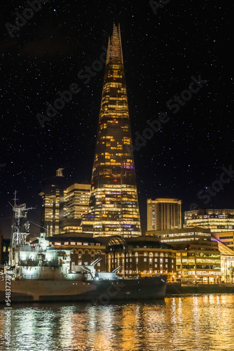 London at night, an aerial view on UK capital, the mixture of modern, classical and business architecture