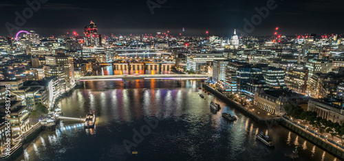 London at night, an aerial view on UK capital, the mixture of modern, classical and business architecture