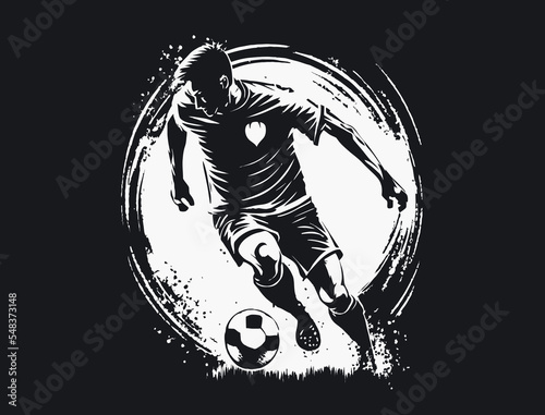 Soccer Player Kicking Ball Vector Illustration. Football Player Sketch Style Design.
